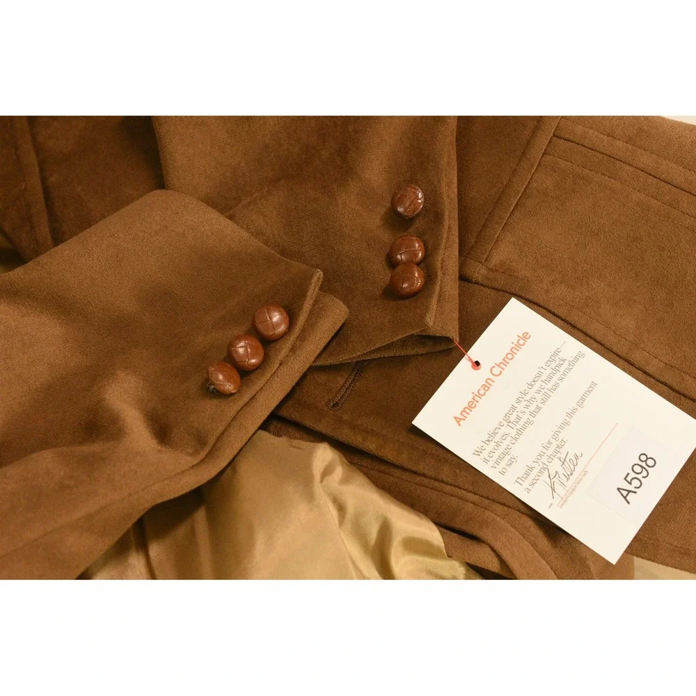 70s Vintage Faux Suede Blazer Mens 38R Brown Western Sport Coat 2 Button Casual